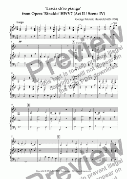 page one of "Lascia ch’io pianga" from Opera "Rinaldo" HWV.7 (Act II / Scene IV) for Clarinet & Piano