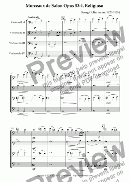 page one of Morceaux de Salon Opus 53-1, Religioso for Four Violoncellos