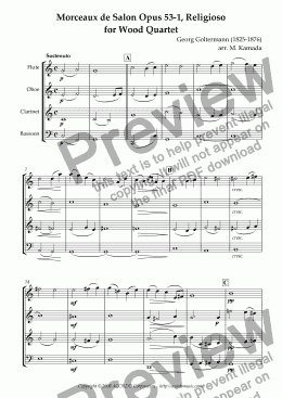 page one of Morceaux de Salon Opus 53-1, Religioso for Wood Quartet