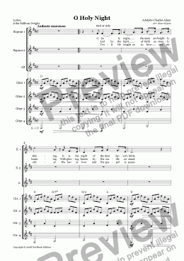 page one of Adam: O Holy Night (SSA Choir, Sopran solo ad lib and Guitar Ensemble)