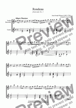 page one of Rondeau from suite No. 1 for treble recorder and guitar