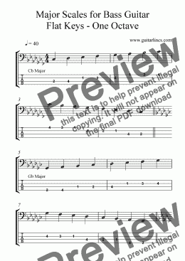 page one of Major Scales for Bass Guitar - Flat Keys