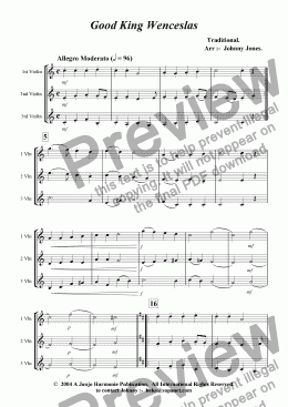page one of Good King Wenceslas   (Varied, 3 Violins)