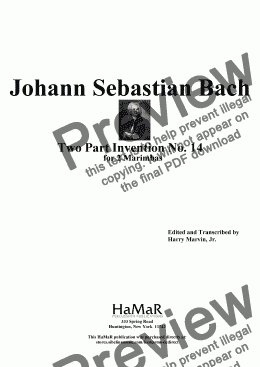 page one of J. S. Bach Two Part Invention No. 14 for 2 Marimbas