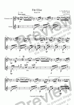 page one of Fur Elise (Clarinet and Guitar)