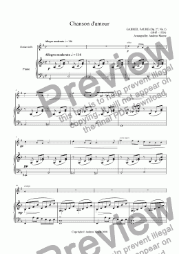 page one of ’Chanson d’amour’ arr. for Clarinet & piano