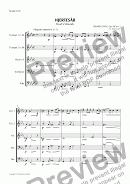 page one of Grieg: Hjertesår/Heart’s Wounds (Brass Quintet)