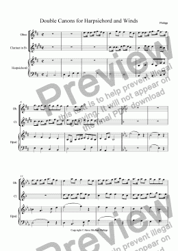 page one of Double Canons for Harpsichord and Winds