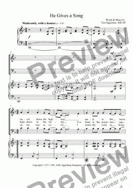page one of He Gives a Song, SATB
