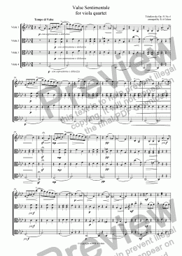 page one of Tchaikovsky - VALSE SENTIMENTALE - for viola quartet
