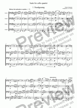 page one of Schumann - SUITE - for cello quartet