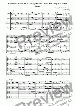 page one of Chandos Anthem No.4 "O sing unto the Lord a new song" HWV249b Sonata