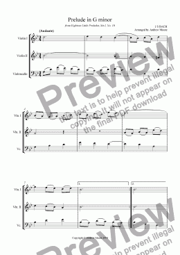 page one of ’Prelude in G minor’ for string trio