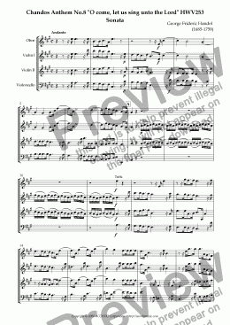 page one of Chandos Anthem No.8 "O come, let us sing unto the Lord" HWV253 Sonata