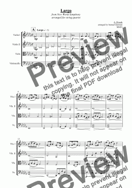 page one of Largo from New World Symphony (for string quartet/orchestra)