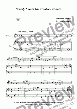 page one of Nobody Knows The Trouble Ive Seen    (Trumpet and Piano)