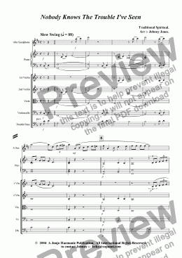 page one of Nobody Knows The Trouble I've Seen   (Alto Saxophone and Strings)