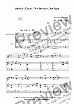 page one of Nobody Knows The Trouble I've Seen    (Alto Saxophone and Piano)