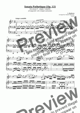 page one of Sonata Pathetique (Op. 13), Movement 2 II - Adagio Cantabile (for solo trumpet and piano)