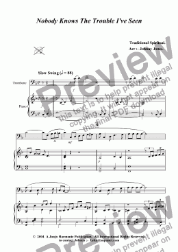 page one of Nobody Knows The Trouble I've Seen    (Trombone and Piano)