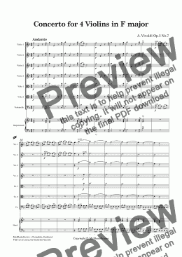 page one of Vivaldi Concerto for 4 Violins in F major Op.3 No.7