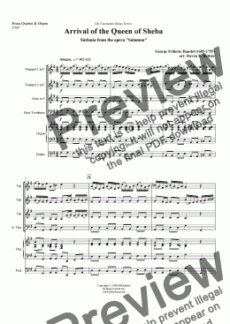 page one of Arrival of the Queen of Sheba (from Solomon) - Brass QUARTET & Organ