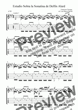 page one of Estudio No 12 (Sobra la Sonatina de Delfin Alard) Francisco Tarrega - Solo Guitar (with TAB)