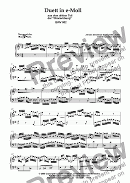 page one of Duett in e-Moll from the third part of Clavieruebung BWV 802 (for piano, Bach)