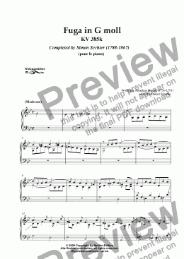 page one of Fuga in G minor, KV 385 k (for piano by W.A.Mozart)