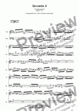 page one of Inventio Nr. 04 (transcripted and transposed for violin and violoncello, J.S.Bach)