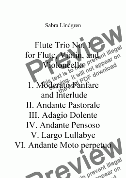 page one of Flute Trio No. 1 for Flute, Violin, and Violoncello, Appended Scores I-VI