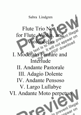 page one of Flute Trio No. 1 for Flute, Violin, and Violoncello, III. Adagio Dolente