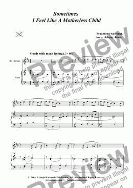 page one of Sometimes I Feel Like A Motherless Child   (Clarinet and Piano)