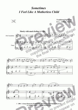 page one of Sometimes I Feel Like A Motherless Child   (Alto Saxophone and Piano)