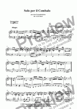 page one of Solo per il Cembalo, Notenbuechlein der A.M. Bach (C.Ph.E. Bach)