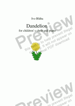 page one of DANDELION (Pampeliška) for children’s choir and piano (English words)
