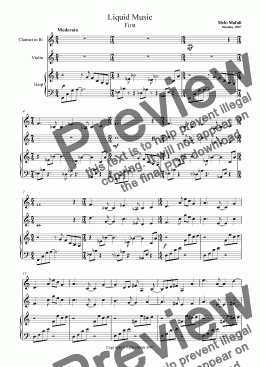 page one of Liquid Music-Trio for Clarinet, Violin and Harp