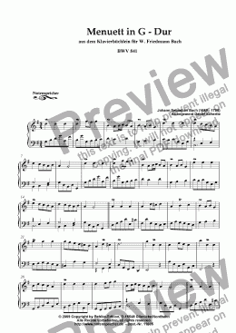 page one of Menuet G major, Klavierbuechlein W.F. Bach (BWV 841, J.S.Bach)
