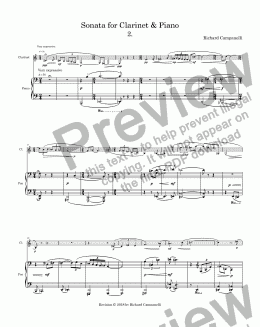 page one of Sonata for Clarinet & Piano 2cd mvmnt.