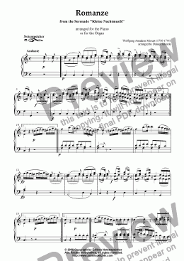 page one of Romanze from the Serenade >Kleine Nachtmusik< (W.A.Mozart)