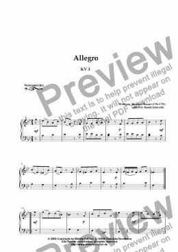 page one of Allegro in B major for piano KV 3 (W.A.Mozart)