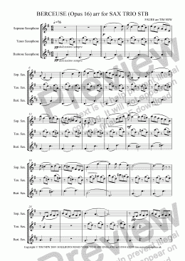 page one of BERCEUSE (Opus 16) arr for SAX TRIO STB