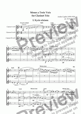 page one of Messe a Trois Voix for Clarinet Trio