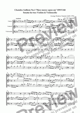 page one of Chandos Anthem No.3 "Have mercy upon me" HWV248 Sonata for two Violins & Violoncello