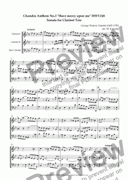 page one of Chandos Anthem No.3 "Have mercy upon me" HWV248 Sonata for Clarinet Trio