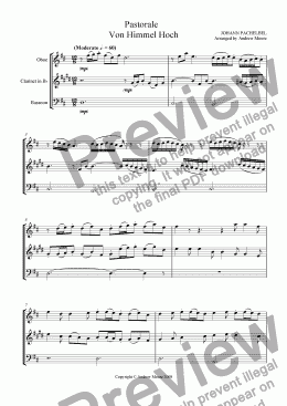 page one of ’Pastorale - Von Himmel Hoch’ arr. for Wind Trio