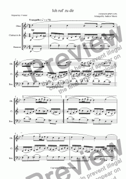 page one of ’Ich ruf zu dir’ arranged for wind trio