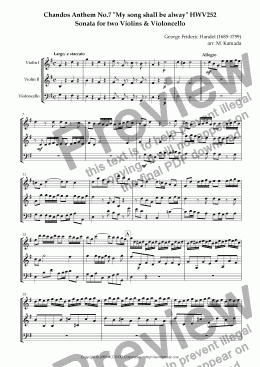page one of Chandos Anthem No.7 "My song shall be alway" HWV252 Sonata for two Violins & Violoncello