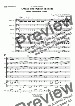 page one of Arrival of the Queen of Sheba (from Solomon) - Brass QUINTET & Organ