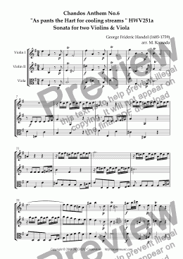 page one of Chandos Anthem No.6  "As pants the Hart for cooling streams" HWV251a Sonata for two Violins & Viola